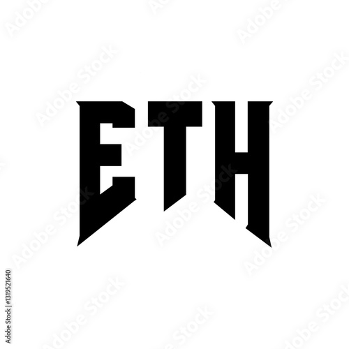ETH letter logo design for technology company. ETH logo design black and white color combination. ETH logo, ETH vector, ETH design, ETH icon, ETH alphabet. ETH typography logo design.