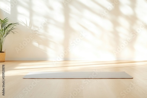 serene yoga studio bathed in natural light empty mat ready for practice with room for copy space