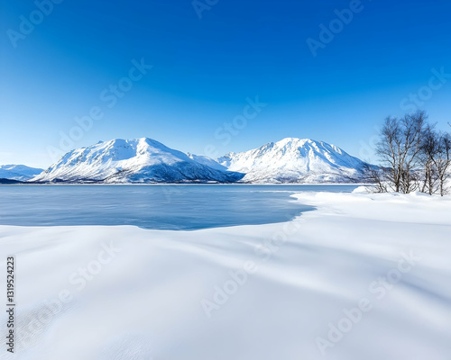 Wallpaper Mural Frozen lake, snow-capped mountains, winter landscape Torontodigital.ca