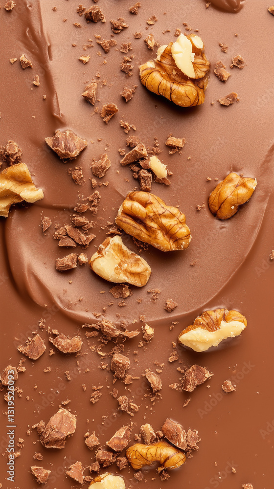 Fototapeta premium Macro close up walnut and cream ganache . AI Generative