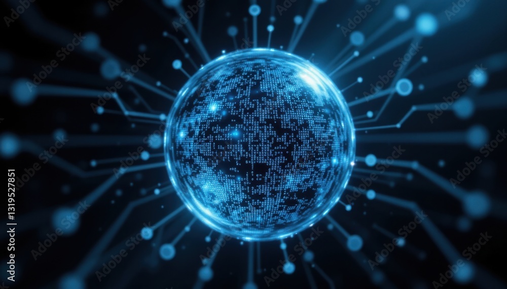Obraz premium A close up image of a translucent globe surrounded by binary code, symbolizing the concept of data virtualization and the interconnectedness of online information.