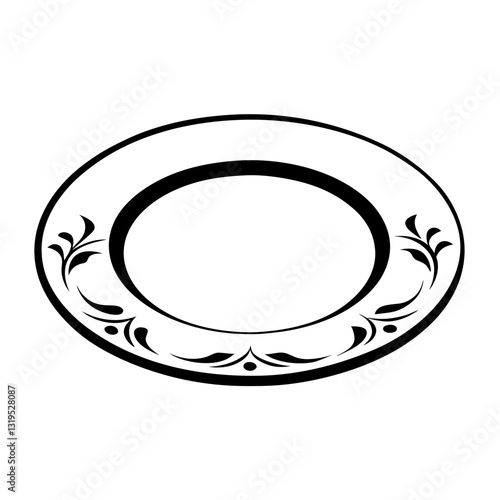 Ornate black and white decorative plate design with elegant floral patterns
