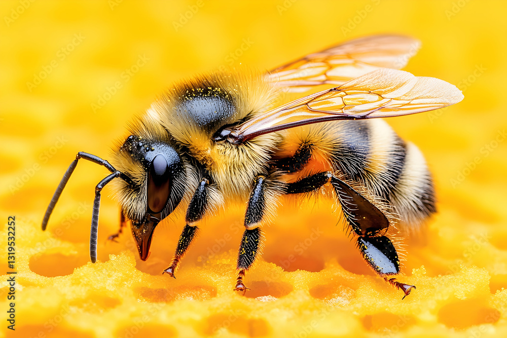 Honeybee on honeycomb Honeybee on honeycomb