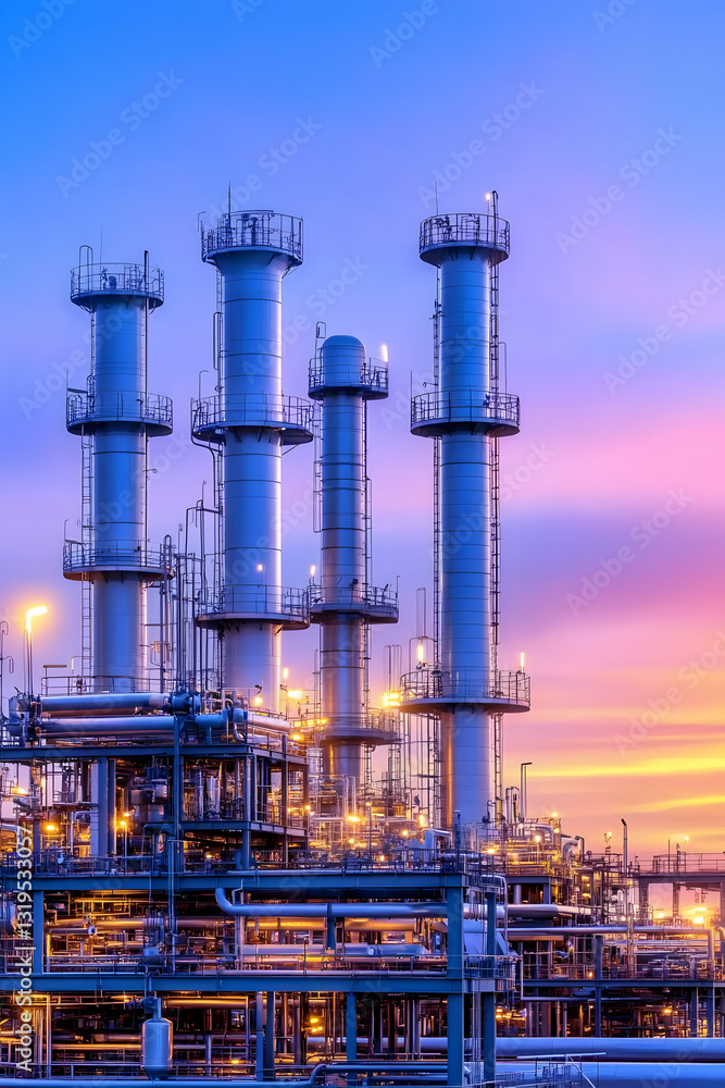 Fototapeta premium Industrial refinery plant at dawn
