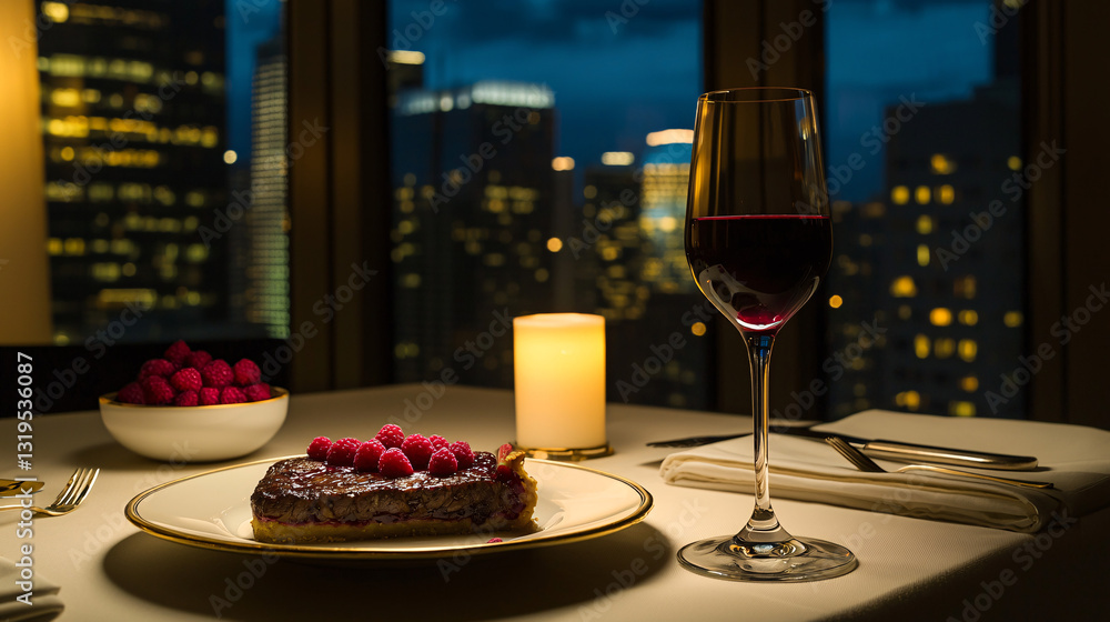 Luxurious Candlelit Dinner Overlooking the City Skyline Luxurious Candlelit Dinner Overlooking the City Skyline