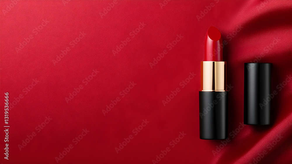 Luxurious red lipstick on a crimson background Luxurious red lipstick on a crimson background
