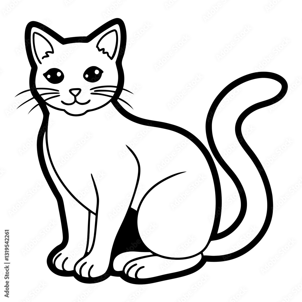 Friendly Feline Illustration: A charming black and white illustration of a domestic cat with a serene expression, meticulously drawn to capture the feline's elegance and appeal. Friendly Feline Illustration: A charming black and white illustration of a domestic cat with a serene expression, meticulously drawn to capture the feline's elegance and appeal.