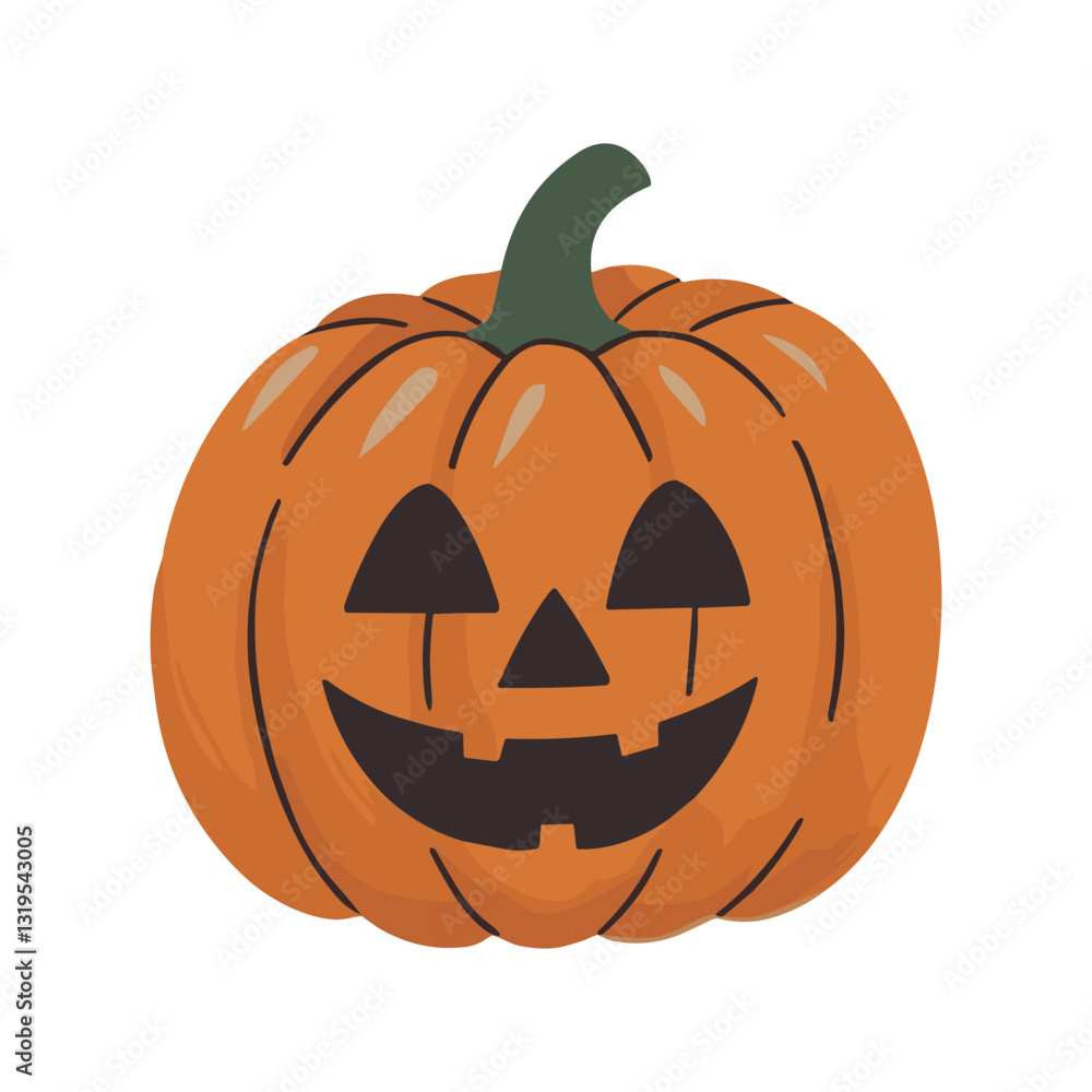 Fototapeta premium Vector autumn pumpkin illustration showcasing a playful jack-o'-lantern with a smiling face
