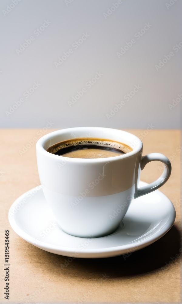 White Coffee Cup on Beige Saucer with Dark Coffee White Coffee Cup on Beige Saucer with Dark Coffee