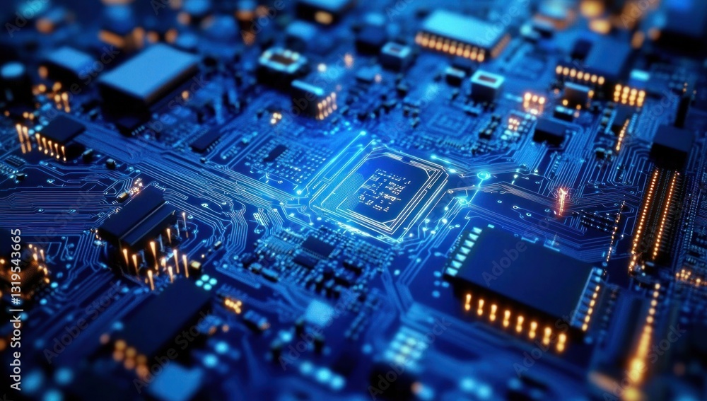 Close-up of a computer motherboard with a central processing unit (CPU). Close-up of a computer motherboard with a central processing unit (CPU).