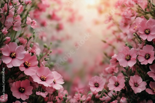 Floral Design With Pink Flowers and Dark Leaves in a Soft Blue Background