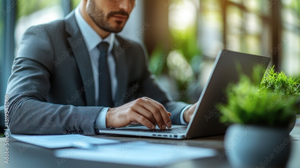 Businessman working on laptop Businessman working on laptop