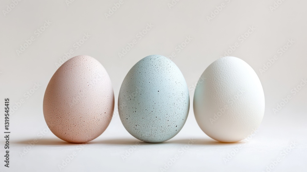 Three colored eggs on a plain background Three colored eggs on a plain background