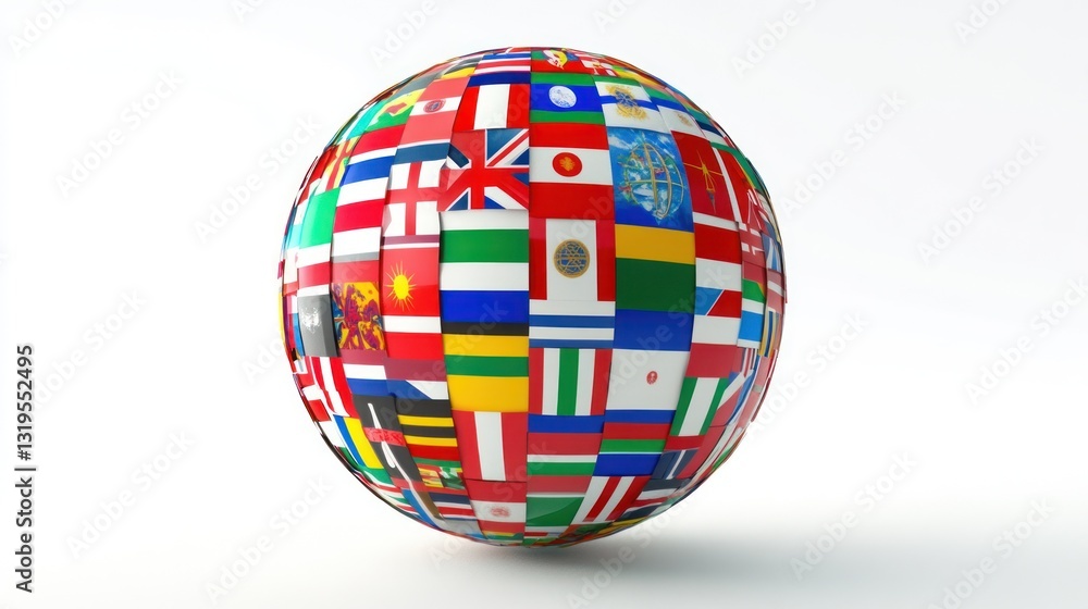 World Globe Made of Flags, Centered on Clean White Background, Representing Global Unity World Globe Made of Flags, Centered on Clean White Background, Representing Global Unity