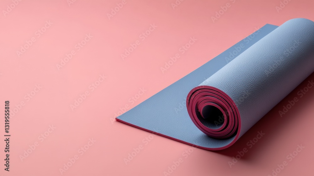 Minimalistic yoga mat elegantly positioned on soft light background in calm colors conveying serenity and balance in a tranquil space Minimalistic yoga mat elegantly positioned on soft light background in calm colors conveying serenity and balance in a tranquil space