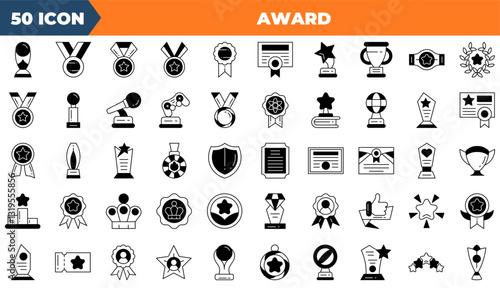 Award icon set. Containing award, medal, badge,and more. Duotone vector icons collection.