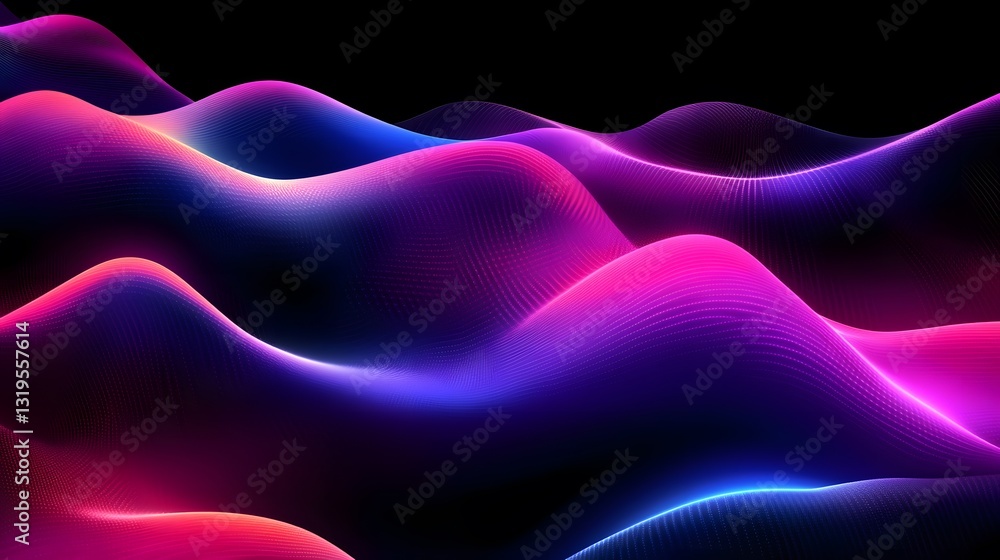 Abstract image depicts glowing wave like forms in vibrant colors Abstract image depicts glowing wave like forms in vibrant colors