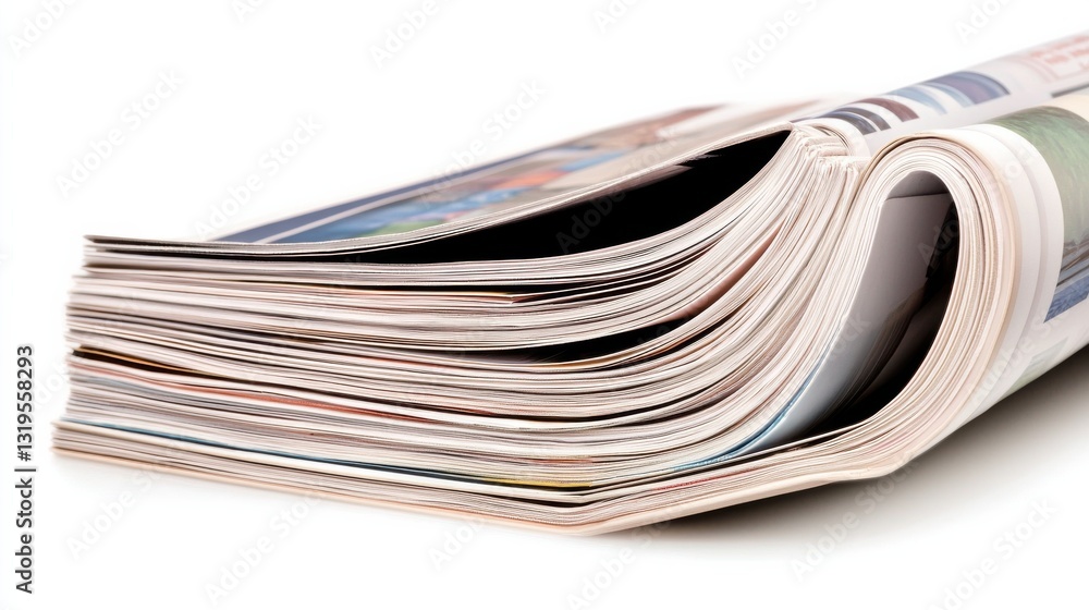 Rolled Newspapers and Magazines Stack on White Background Rolled Newspapers and Magazines Stack on White Background