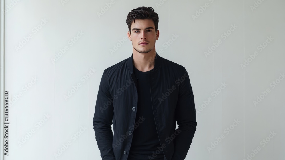 Fototapeta premium Generic Mockup Male Overview Wooden Model Jacket Plain