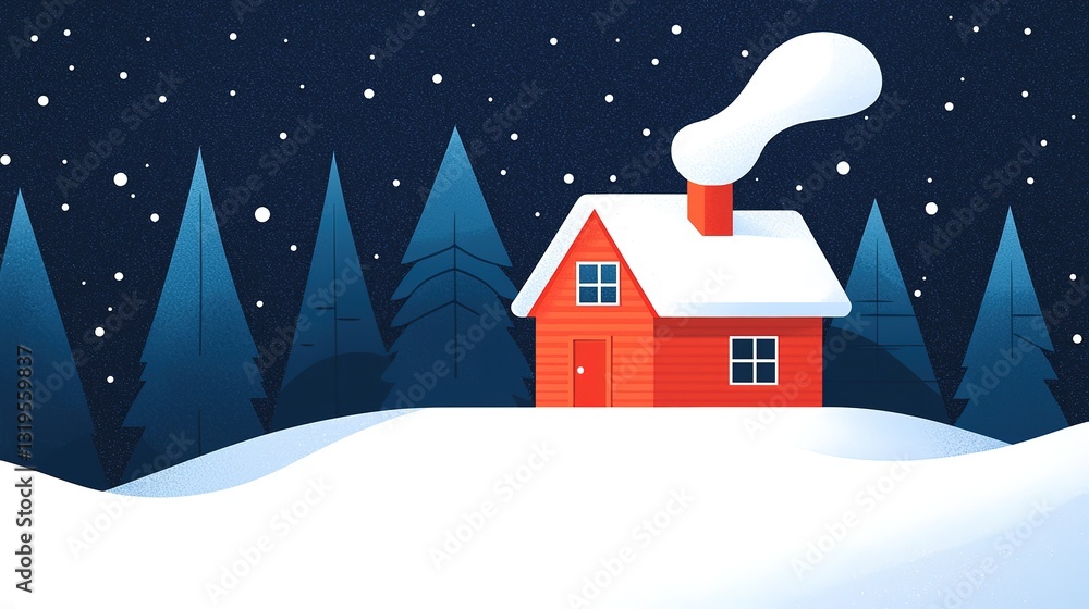 Fototapeta premium Cozy cabin retreat in snowy woods winter wonderland digital art serene environment aerial view tranquility
