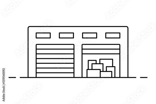 Warehouse icon. Black outline linear silhouette. Editable strokes. Front view. Vector simple flat graphic illustration. Isolated object on white background. Isolate.