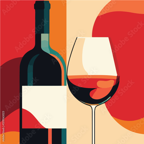 Illustration playful of wine posters abstract bottle and glass