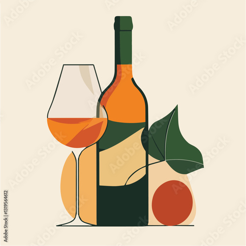 Illustration playful of wine posters abstract bottle and glass