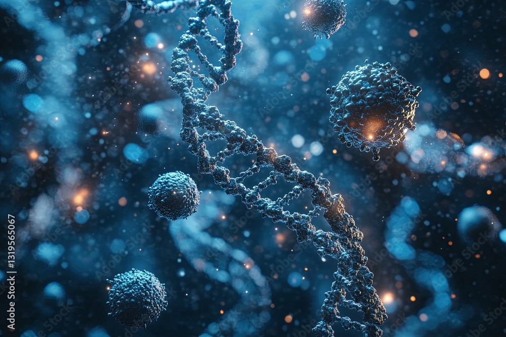 A detailed illustration of dna and microscopic cellular components A detailed illustration of dna and microscopic cellular components