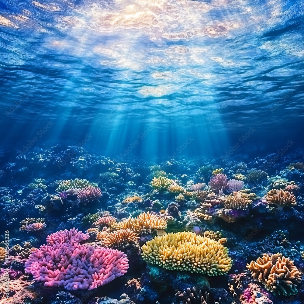 Obraz premium Exploring vibrant coral reef ecosystems beneath clear ocean waters underwater photography marine environment immersive perspective