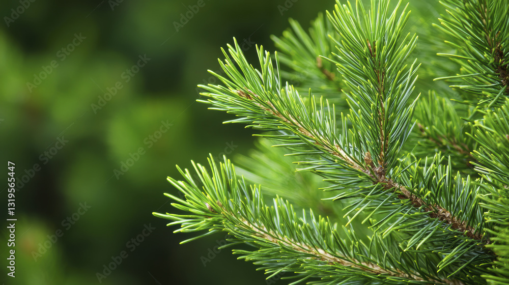 Fresh green pine needles on branch, showcasing vibrant foliage and natural beauty Fresh green pine needles on branch, showcasing vibrant foliage and natural beauty