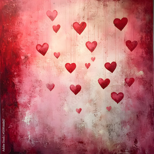 Romantic Red Heart Background with Falling Hearts - Symbol of love. Vector illustration with beauty 3d hearts. Applicable for design of wedding greeting cards and St