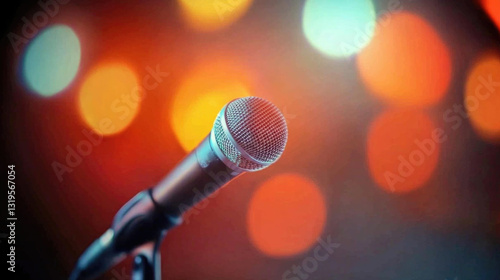 Karaoke night with neon lights and a stylish mic in a vibrant scene