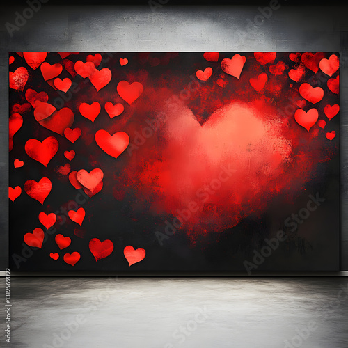 Romantic Red Heart Background with Falling Hearts - Symbol of love. Vector illustration with beauty 3d hearts. Applicable for design of wedding greeting cards and St