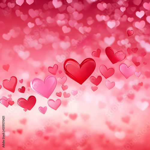 Romantic Red Heart Background with Falling Hearts - Symbol of love. Vector illustration with beauty 3d hearts. Applicable for design of wedding greeting cards and St