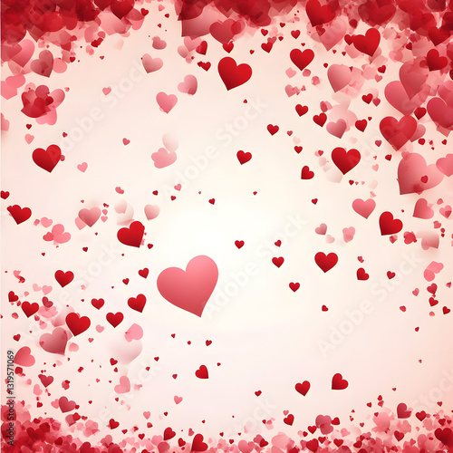Romantic Red Heart Background with Falling Hearts - Symbol of love. Vector illustration with beauty 3d hearts. Applicable for design of wedding greeting cards and St