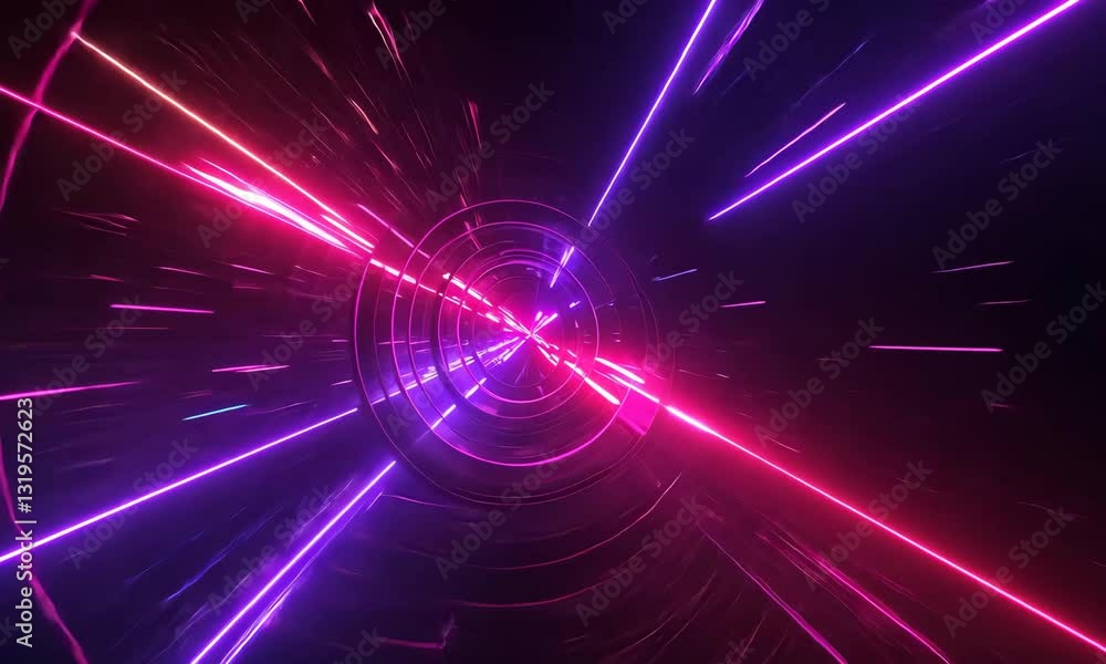Abstract Digital Tunnel With Pink And Purple Neon Lights On Black Background Abstract Digital Tunnel With Pink And Purple Neon Lights On Black Background