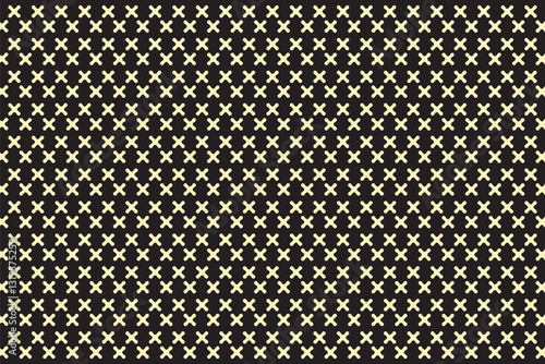 Seamless grid pattern: subtle halftone design featuring repeated small hatch crosses and tiny elements. Abstract geometric texture with faded black and white rectangle prints. Vector illustration. 