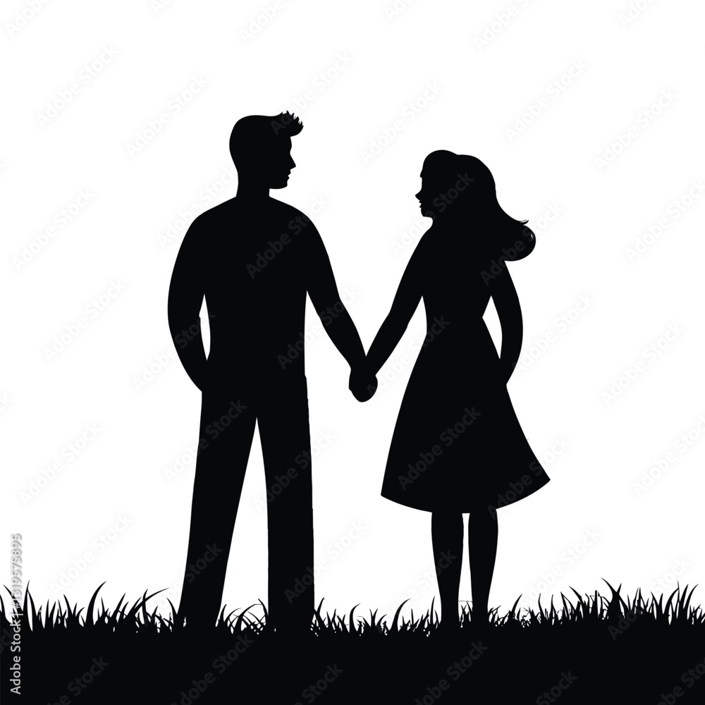 black silhouette of a Couples holding hands with thick outline side view isolated black silhouette of a Couples holding hands with thick outline side view isolated