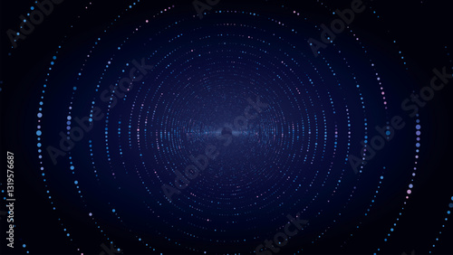 Technology wireframe circle tunnel on blue background. Futuristic 3D wormhole grid. Big data visualization. Vector illustration.