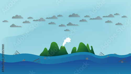 Polluted Ocean Illustration – Environmental Damage and Water Pollution Concept