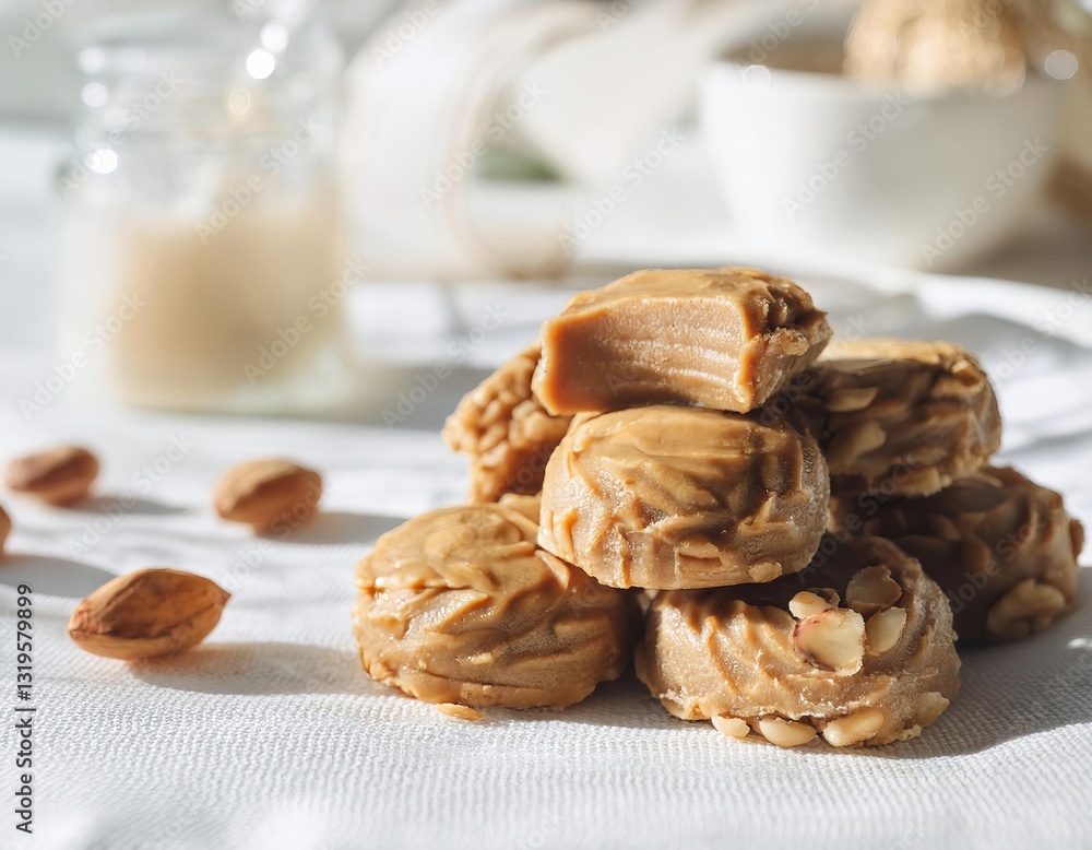 Homemade low carb peanut butter fudge candy with almonds showing healthy ingredients Homemade low carb peanut butter fudge candy with almonds showing healthy ingredients