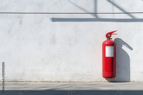 Wallpaper Mural Red Fire Extinguisher Mounted on Plain Wall with Sharp Shadow Torontodigital.ca