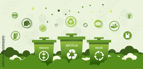 recycle, reduce, reuse. save the world and energy concept, green energy, sustainable environment, environmental conservation, renewable energy, clean energy, zero waste, green vector illustration