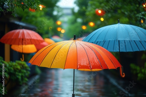 Wallpaper Mural Colorful umbrellas in the rainy street urban vibrant atmosphere Torontodigital.ca