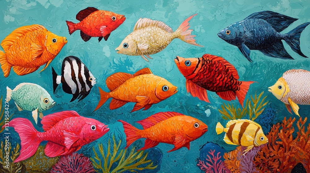 Fototapeta premium Vibrant marine life diverse fish species in colorful coral reef environment underwater adventure gigapixel resolution