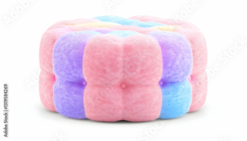 Pastel-colored fluffy round pouf tufted design