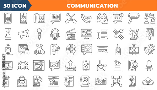 Communication icon set. Containing  discussion, speech bubble, talking,and more. Line vector icons collection.