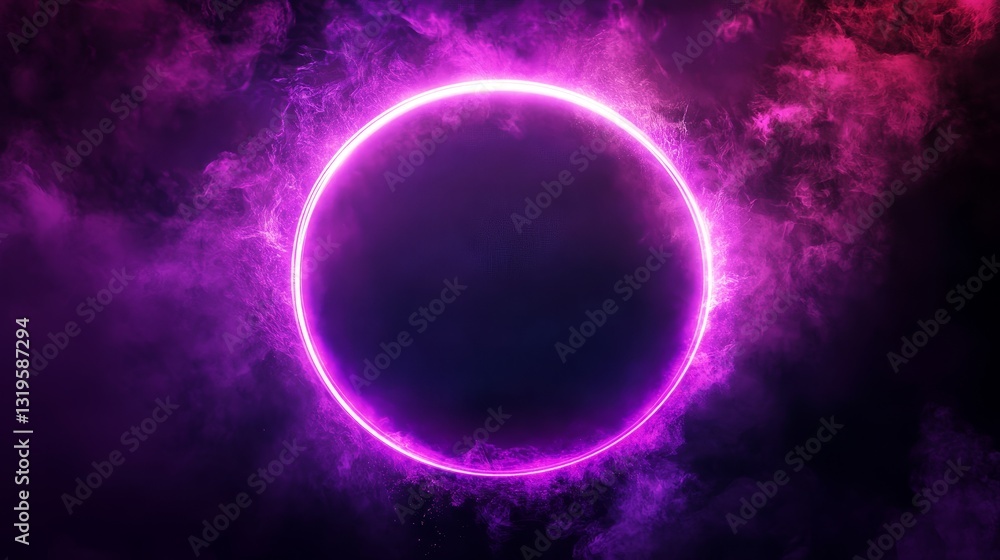 Fototapeta premium Fiery neon purple circle glowing on dark background
