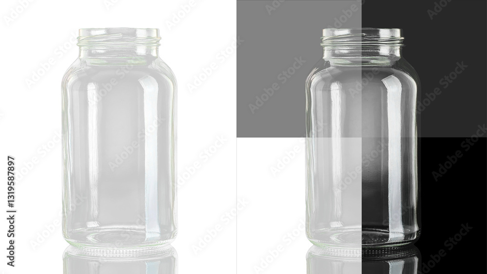Transparent clear clean empty glass bottle jar isolated on transparent background Transparent clear clean empty glass bottle jar isolated on transparent background