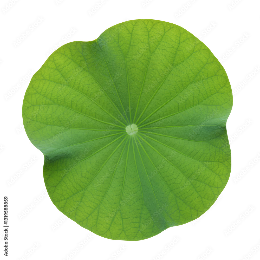 Fototapeta premium Green Lotus Leaf Texture - Close-up of a vibrant green lotus leaf, showcasing its intricate veins and texture. Perfect for nature, botanical, or spa designs